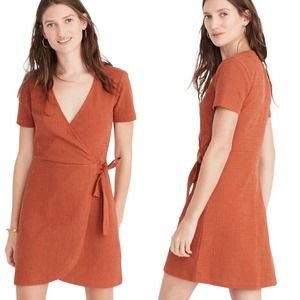 Madewell Texture & Thread Rust Orange Short Sleeve Side Tie Dress sz S